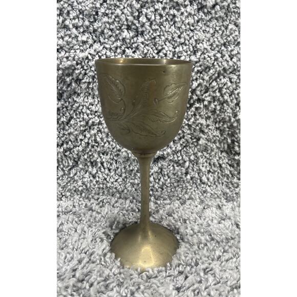 Vintage Emblem of Saudi Arabia Engraved Sabres & Palm Trees Brass Wine Goblet - Picture 1 of 12